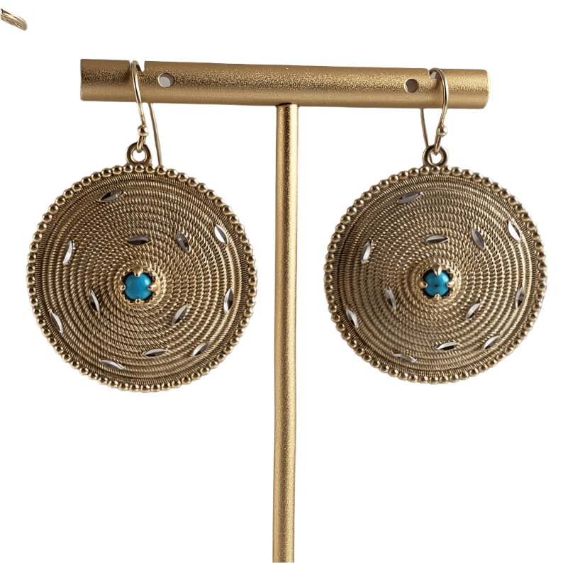 Shield Wickerwork Turquoise Earrings - TurkishBling