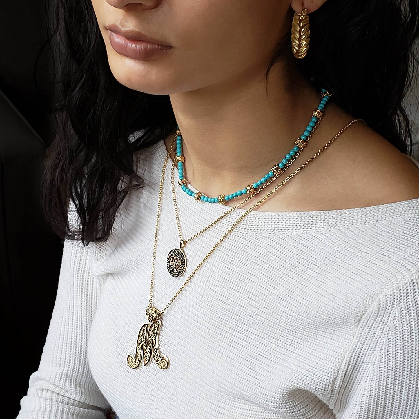 Filigree Bold Initial Pendant with Chain - TurkishBling