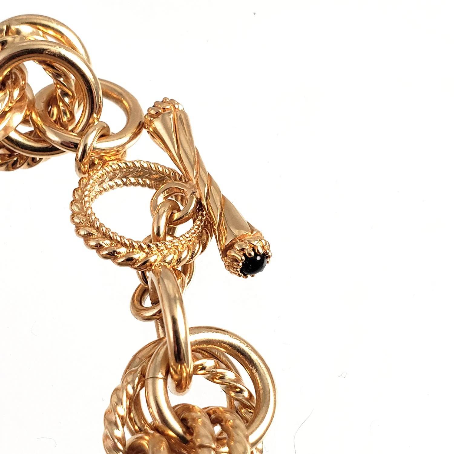 Bold Link Bracelet with Cable and High Polished Links and Gemstone Accented Toggle v White Gold - TurkishBling