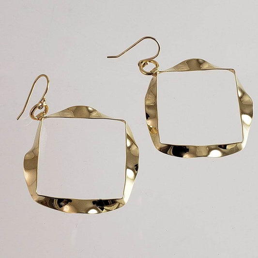 Wavy Square Drop Earrings – Bold Open Frame Look - TurkishBling