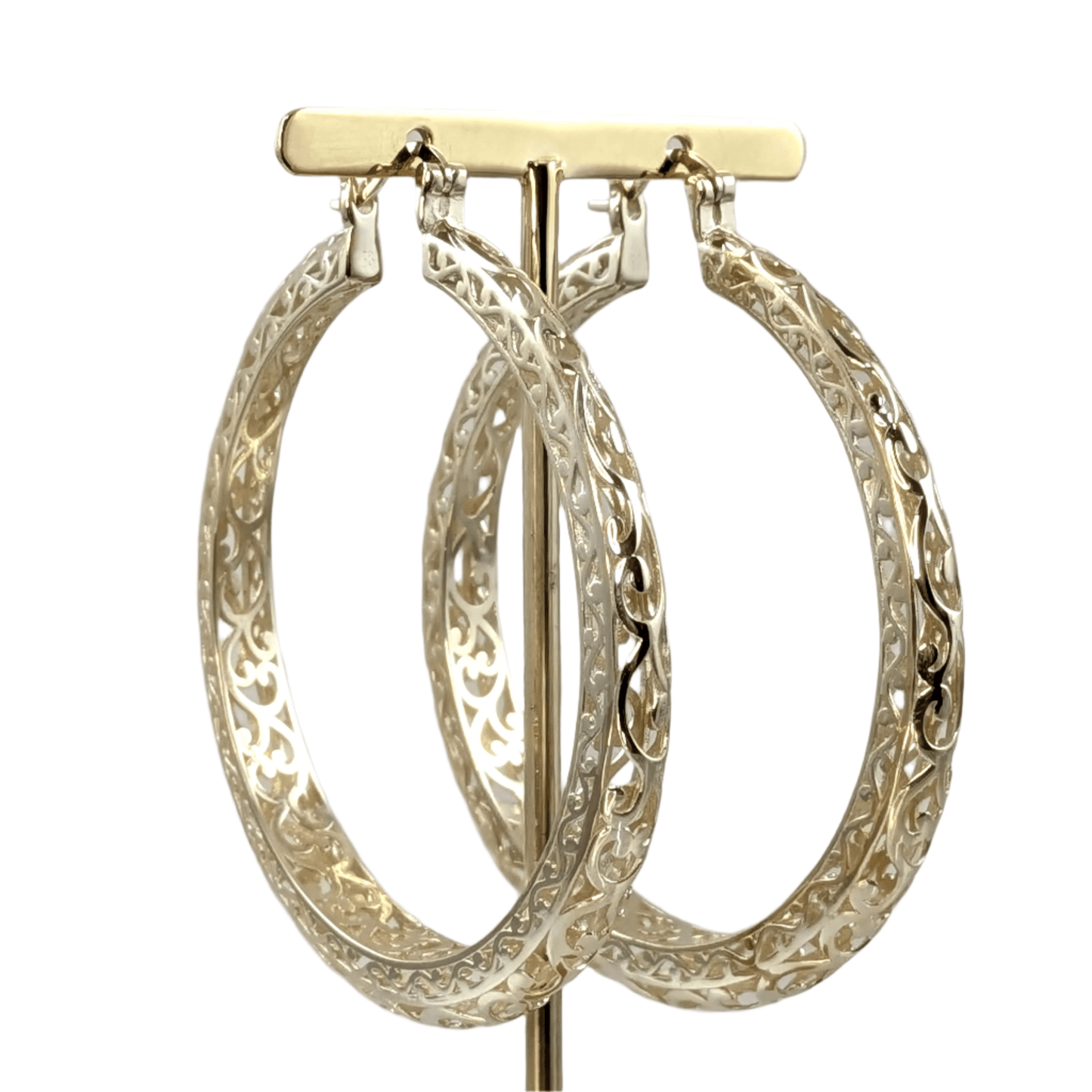 Made to Order Glamorous Scrollwork 14K 18k Real Solid Gold Filigree Hoops - 52mm (2 inches) Inner Diameter - TurkishBling