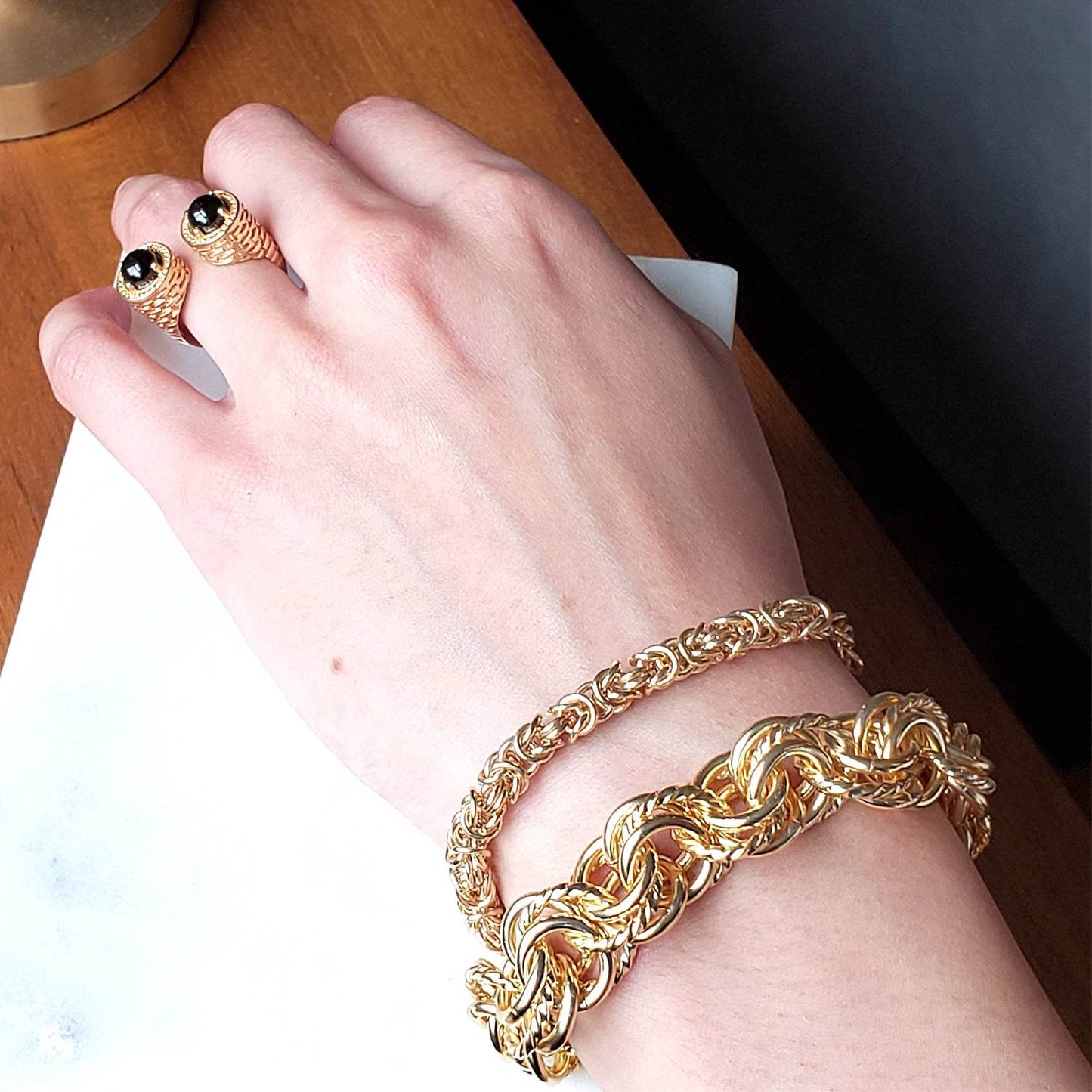 Bold Link Bracelet with Cable and High Polished Links and Gemstone Accented Toggle v White Gold - TurkishBling