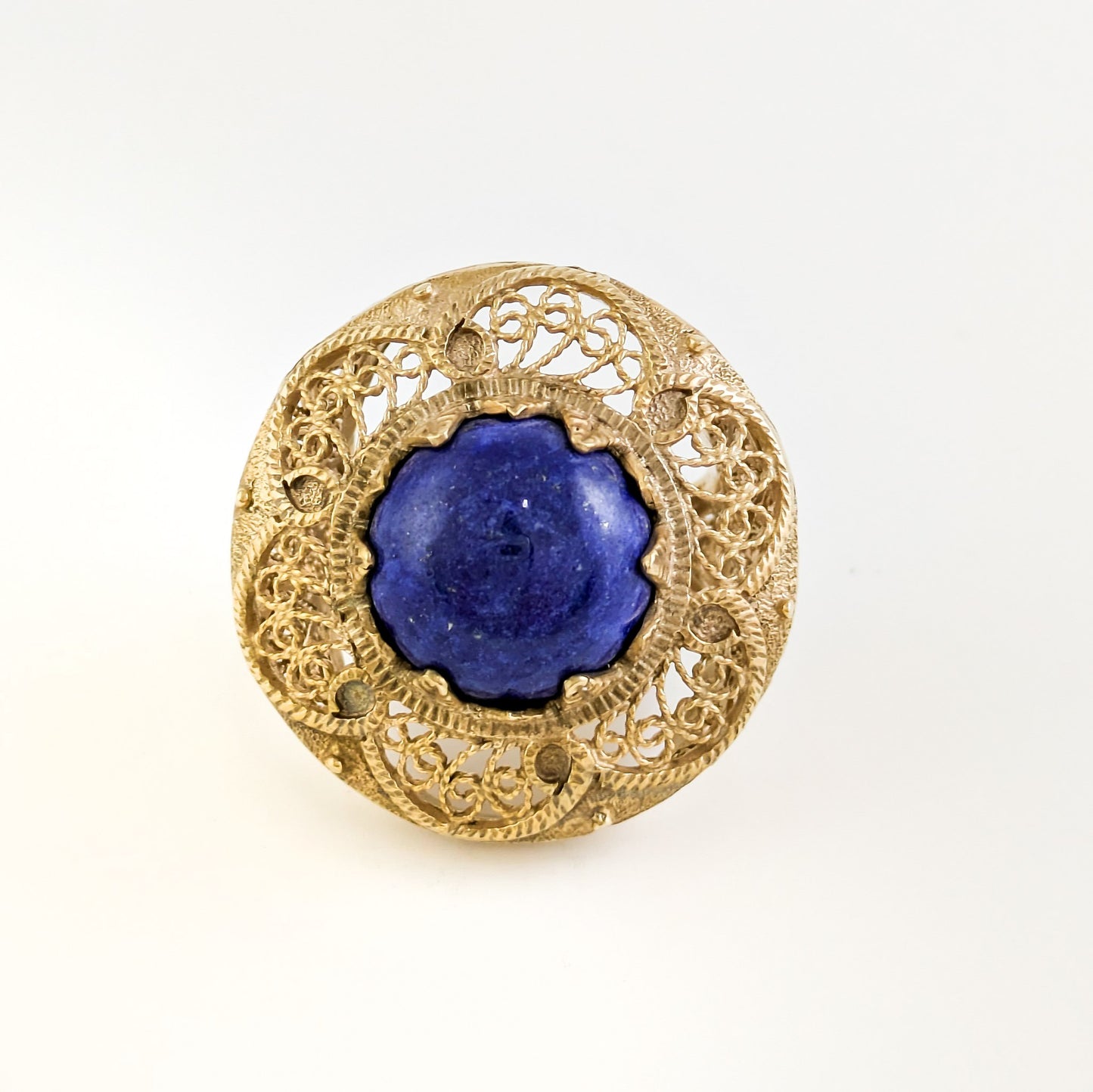 Lapis Statement Ring with Intricate Filigree Bezel