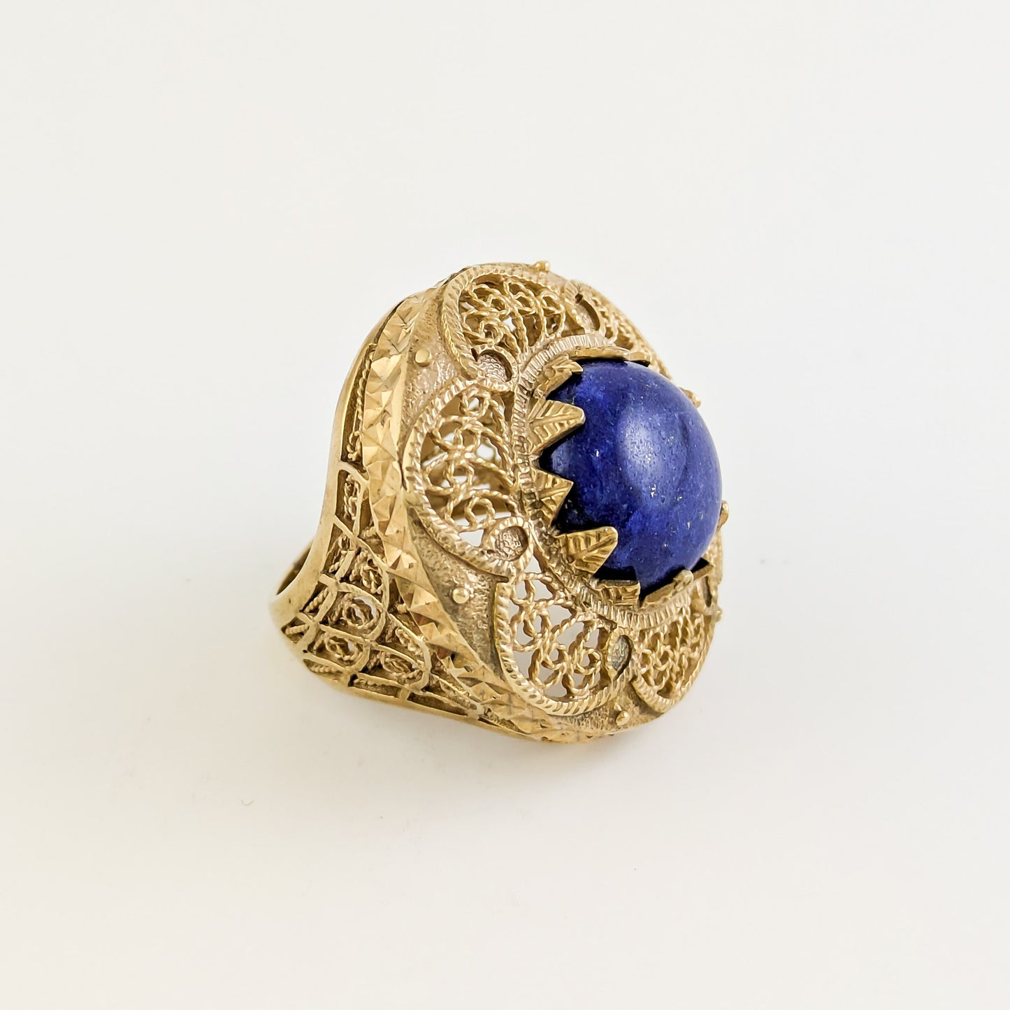 Lapis Statement Ring with Intricate Filigree Bezel