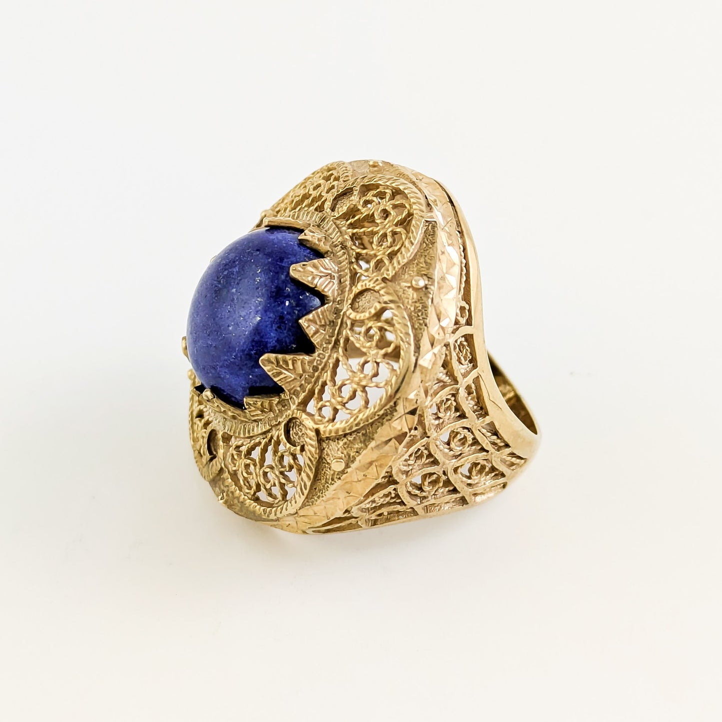 Lapis Statement Ring with Intricate Filigree Bezel