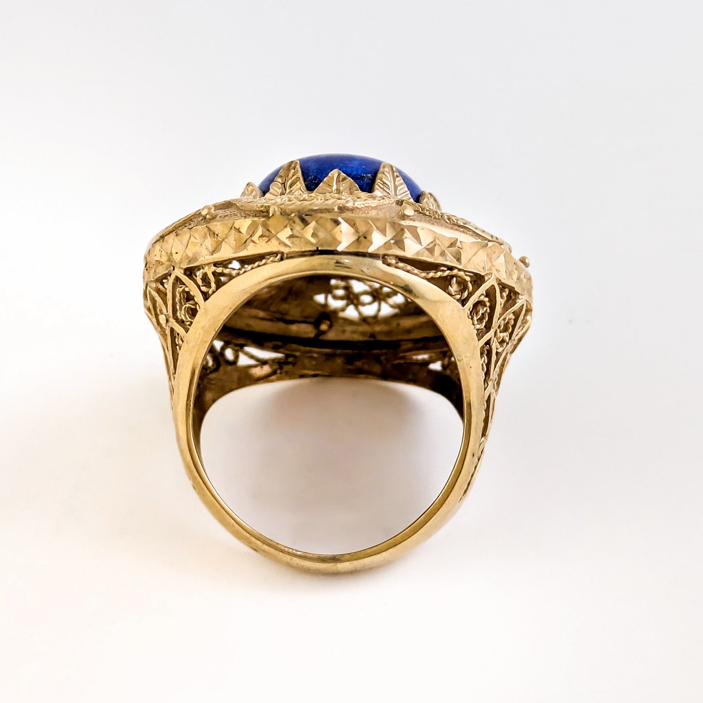 Lapis Statement Ring with Intricate Filigree Bezel