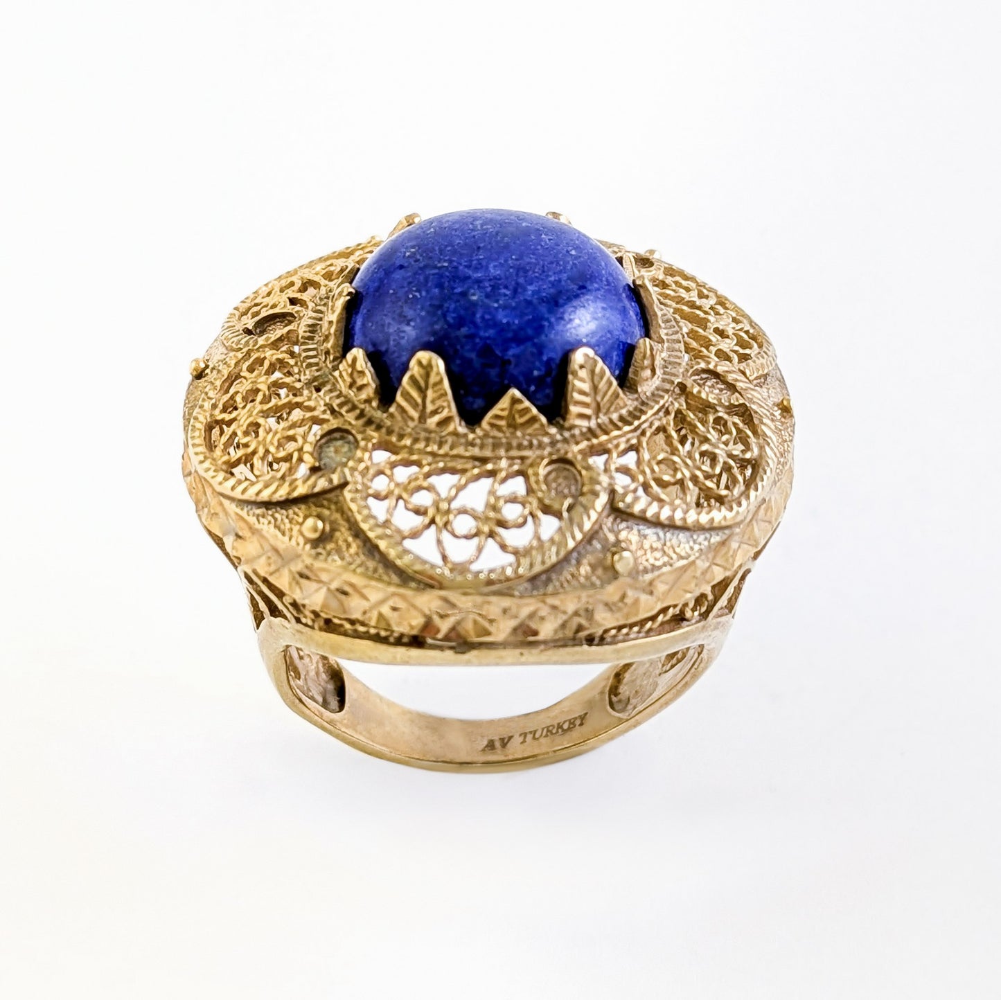Lapis Statement Ring with Intricate Filigree Bezel