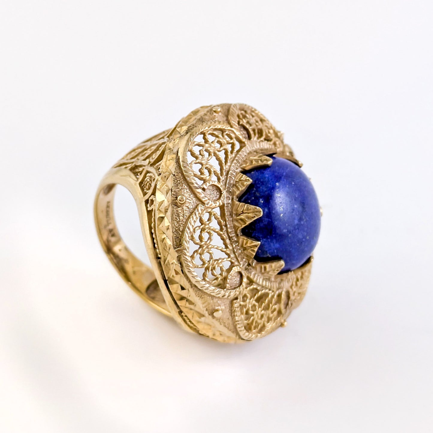 Lapis Statement Ring with Intricate Filigree Bezel