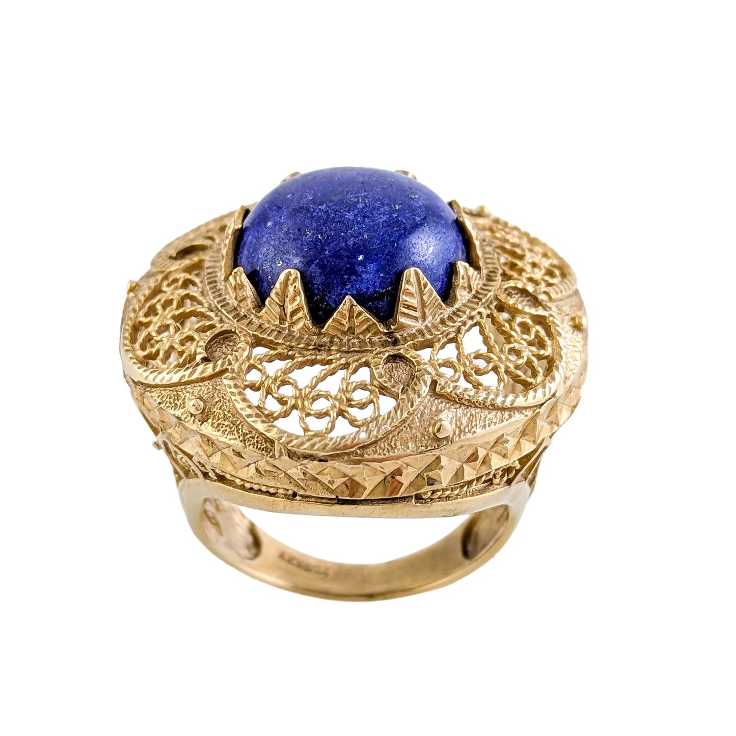 Lapis Statement Ring with Intricate Filigree Bezel
