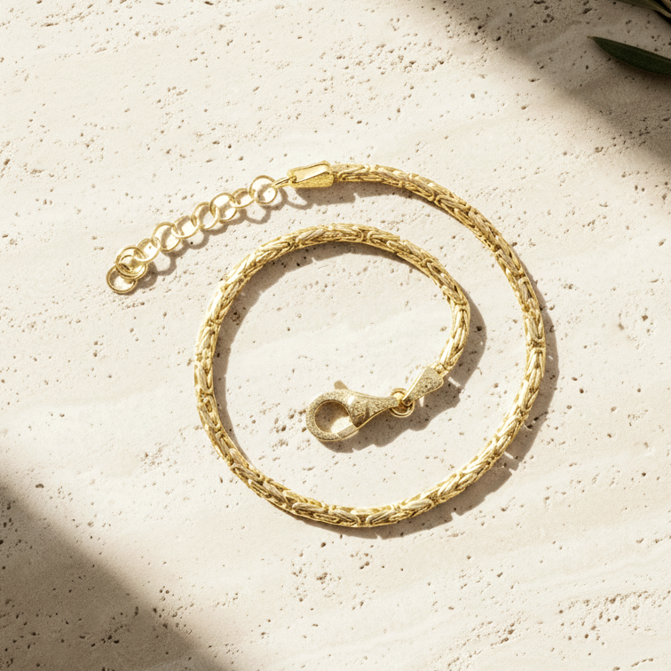 Byzantine Chain Bracelet with Adjustable Fit - Fine Gauge– Gold over Sterling Silver