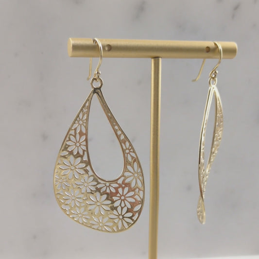 Floral Cutout Teardrop Earrings with French Wire