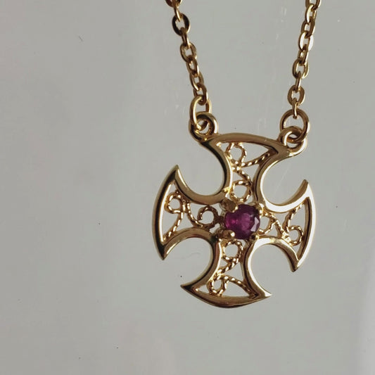 Charm Necklace Collection with Ruby – Angel Wings, Elephant, Cross – Gold over Bronze