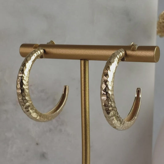 Hammered Hoop Earrings with Satin Texture