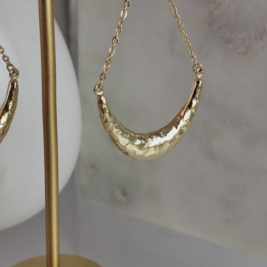 Hammered Crescent Dangle Earrings with Chain Detail