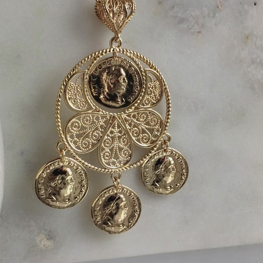 Roman Coin Filigree Pendant with 30" chain