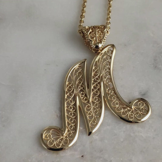 Filigree Bold Initial Pendant with Chain