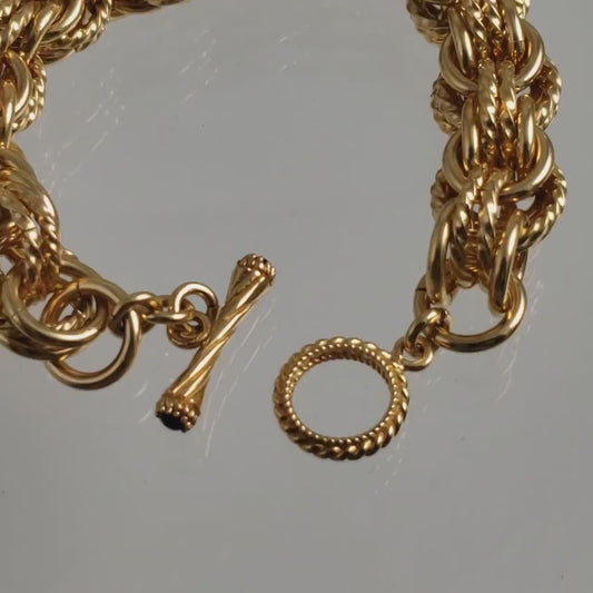 Bold Link Bracelet with Cable and High Polished Links and Gemstone Accented Toggle v White Gold