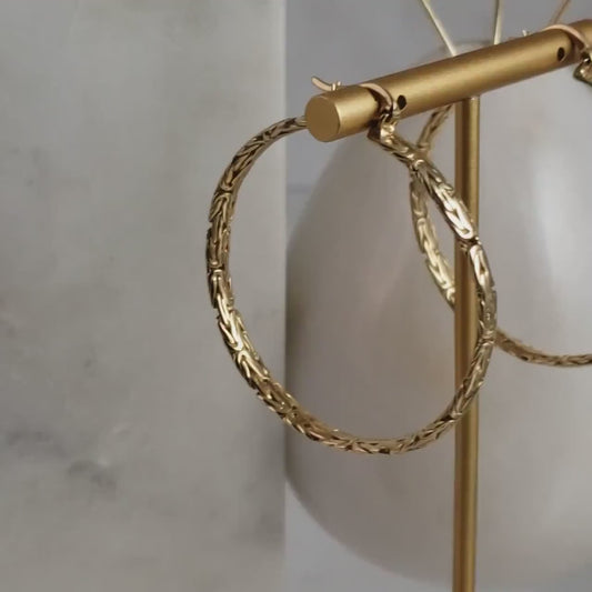 Byzantine Link Hoop Earrings with Timeless Texture