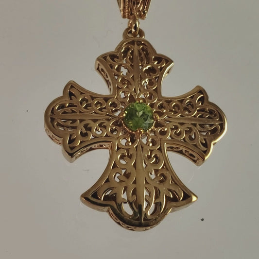 Filigree Cross Pendant Necklace with Gemstone Center