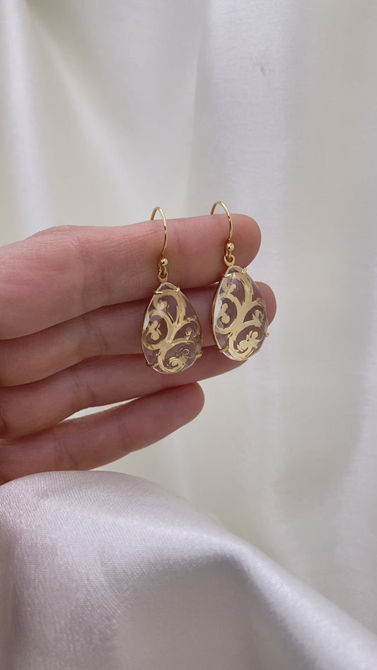 Crystal Quartz Teardrop Earrings – Handcrafted Openwork Design