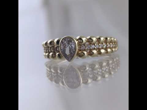 Gold Ring with Pear Cubic Zircon - 10k,14k,18k