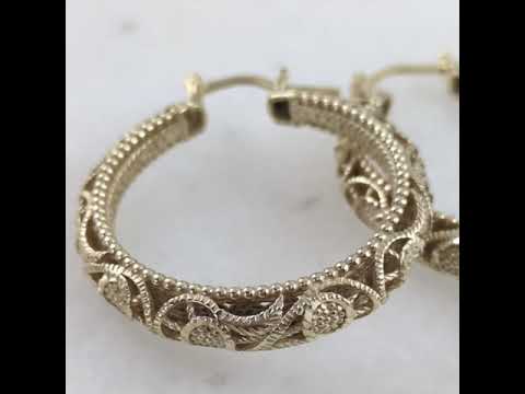 Elegant Floral Filigree Gold Hoop Earrings – Handcrafted in Istanbul