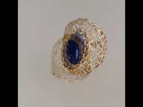 18K Gold Plated 14 x 7mm Gemstone Filigree Ring