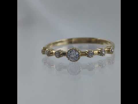 Cubic Zircon Station Gold Ring - 10k,14k,18k