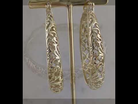 Large Graduated Hoop Earrings with Scrollwork Detailing – 35mm Design
