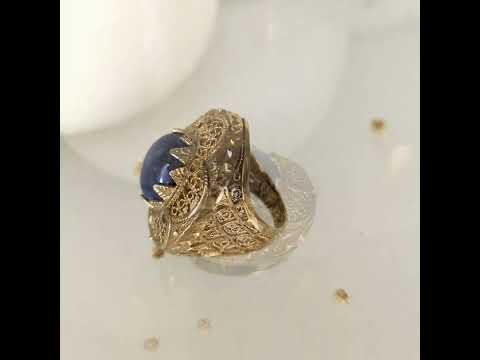 Lapis Statement Ring with Intricate Filigree Bezel