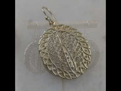 Gold Over Bronze Large Filigree Leaf-Shaped Dangle Earrings