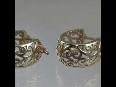 Swirl Pattern Hoop Earrings with Open Filigree Design