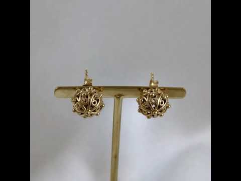 Ornate Sphere Stud Earrings with Floral Filigree Detail
