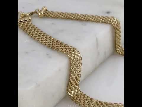 Wide Bismark Choker Necklace with Diamond-Cut Links and Cable End Caps – 16 In+2in. - 6 row