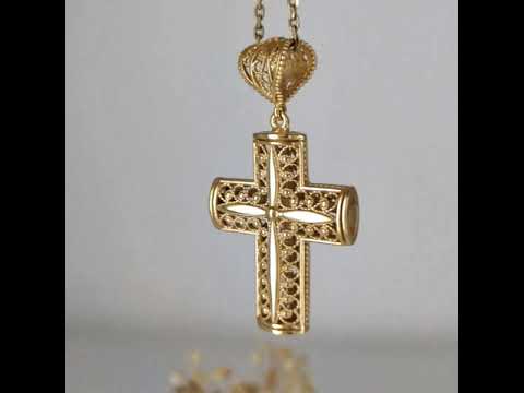 Reversible Scrollwork Cross Pendant with Dual Motif Design