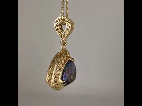 Trillion Cut Tanzanite Colored Quartz Twist Pendant