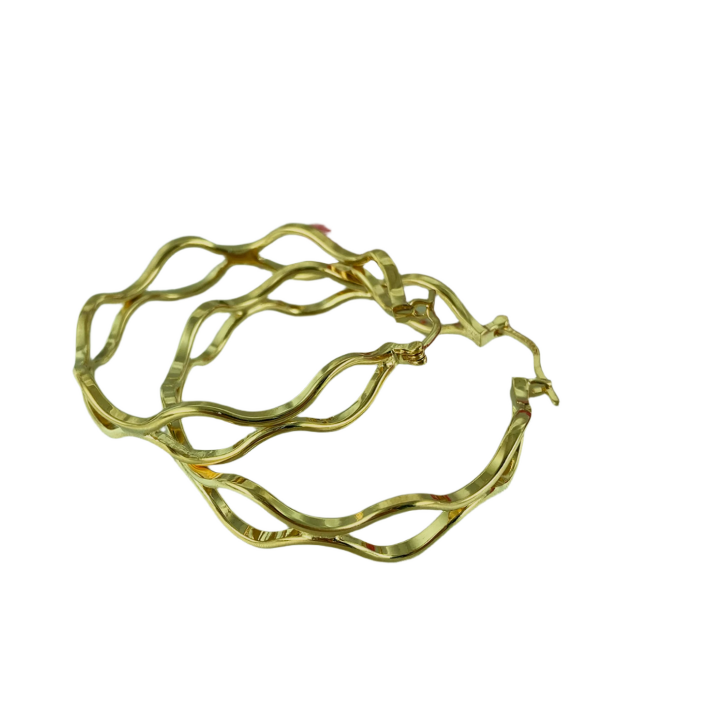 Wavy Ribbon Hoop Earrings 2" 18K Gold plated