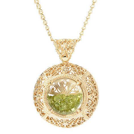 Filigree Locket Shaker Pendant with Floating Gemstones – 36 in. Love Link Chain - TurkishBling