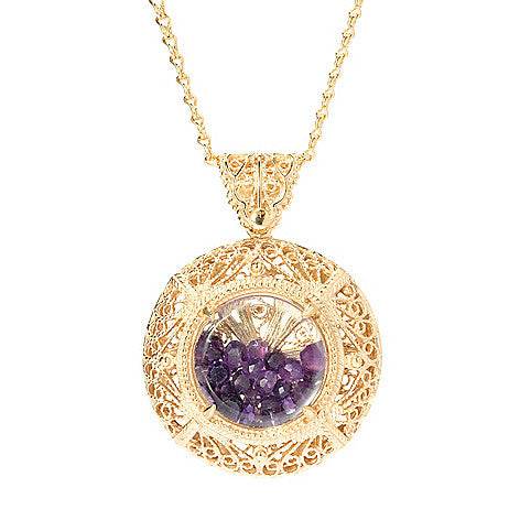 Filigree Locket Shaker Pendant with Floating Gemstones – 36 in. Love Link Chain - TurkishBling