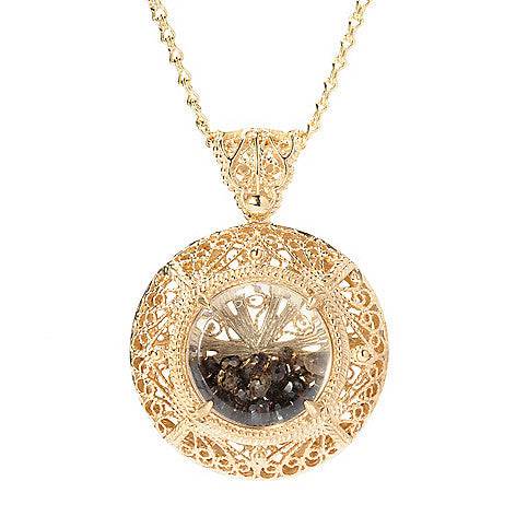 Filigree Locket Shaker Pendant with Floating Gemstones – 36 in. Love Link Chain - TurkishBling