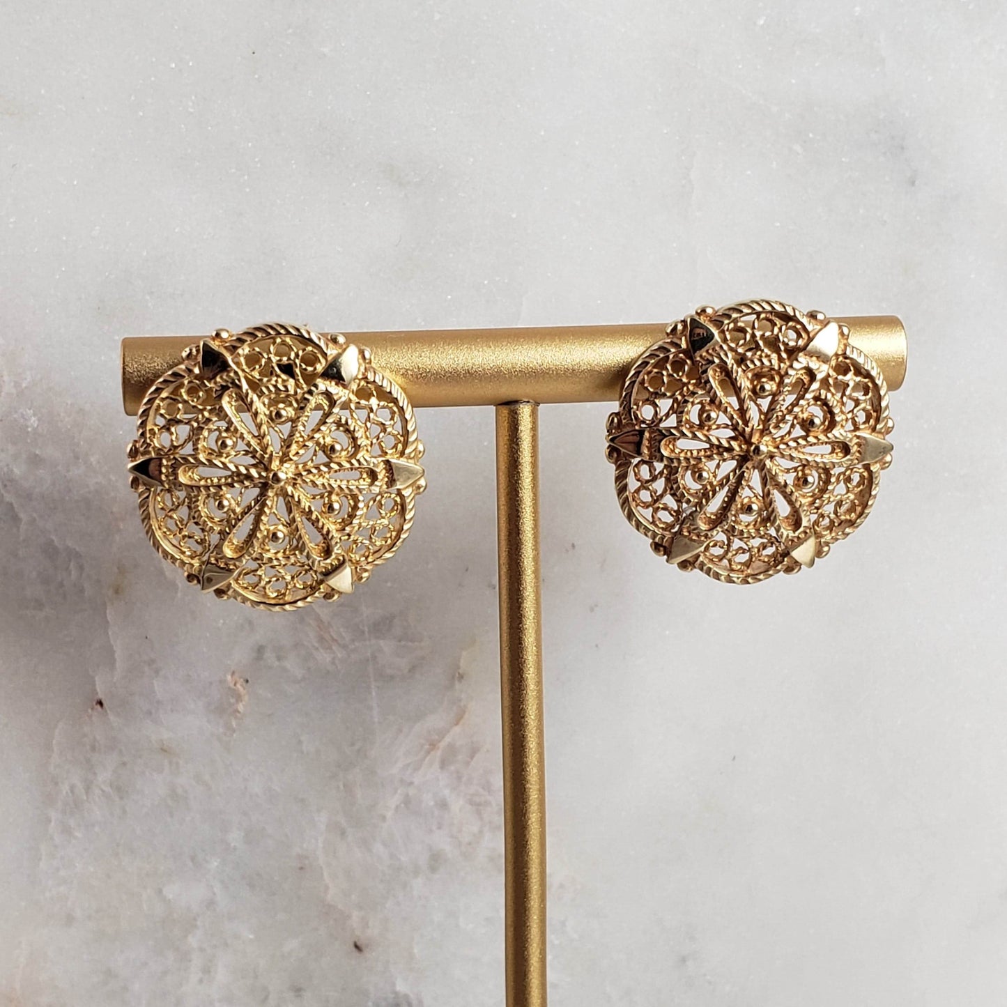 Filigree Sunburst Statement Stud Earrings - TurkishBling
