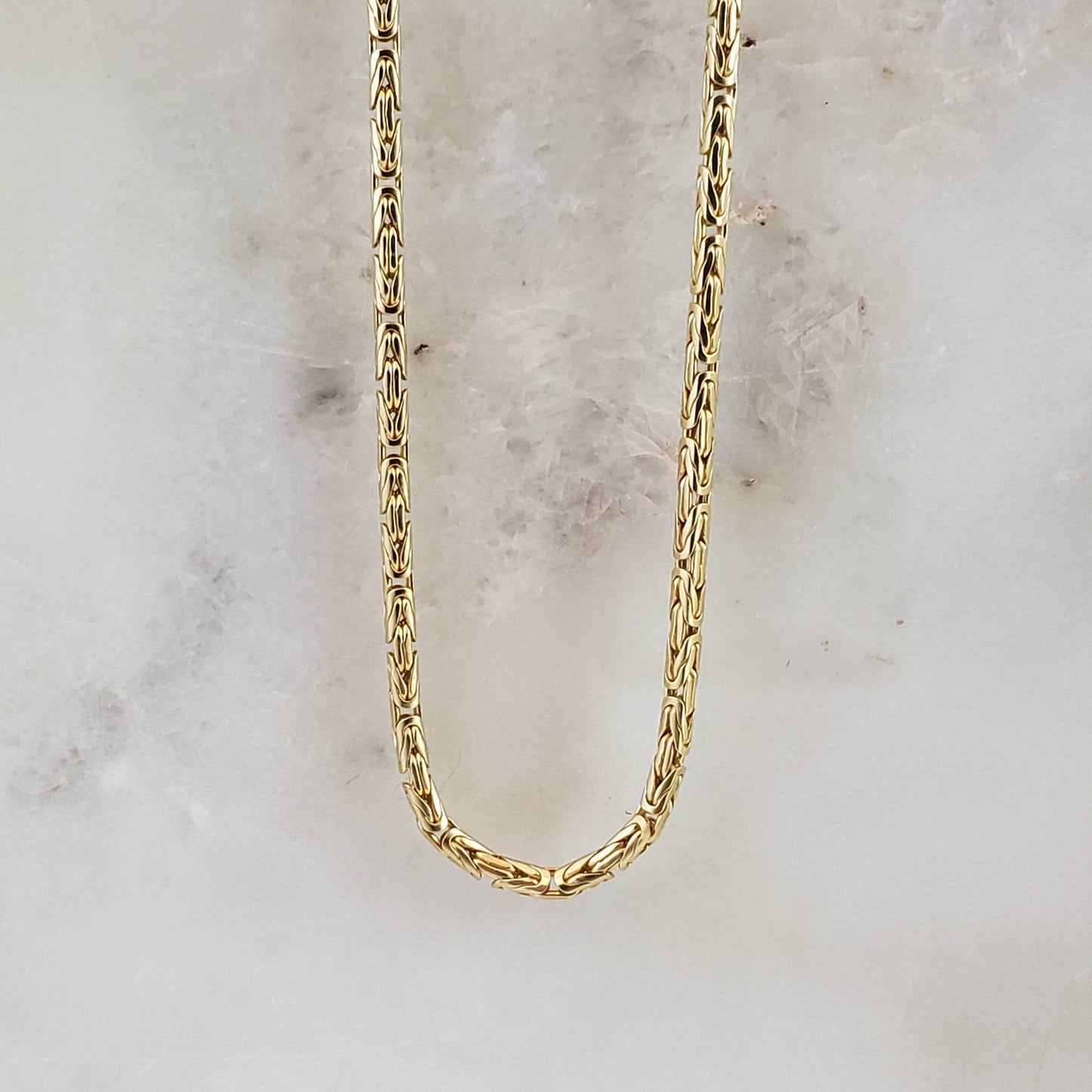 Timeless Gold Byzantine Chain Necklace, 18k Gold Over Sterling Silver, Available in 18in, 24in, 30in with 2in Extender - TurkishBling