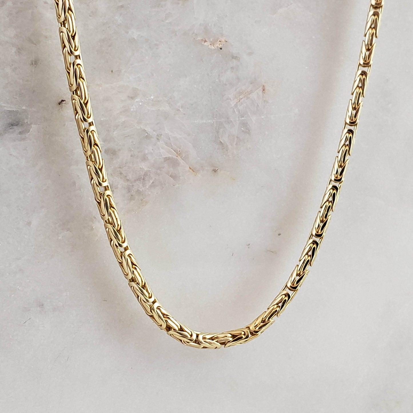 Timeless Gold Byzantine Chain Necklace, 18k Gold Over Sterling Silver, Available in 18in, 24in, 30in with 2in Extender - TurkishBling