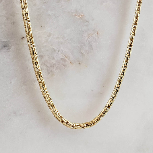Timeless Gold Byzantine Chain Necklace, 18k Gold Over Sterling Silver, Available in 18in, 24in, 30in with 2in Extender - TurkishBling