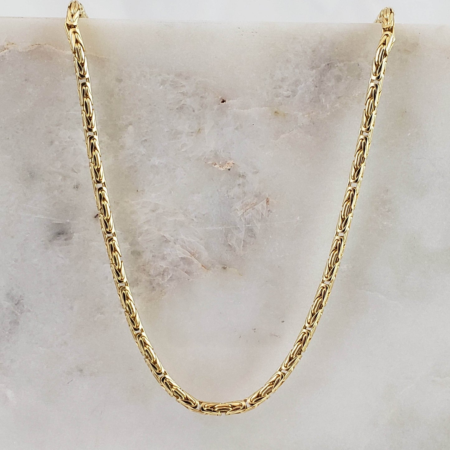 Timeless Gold Byzantine Chain Necklace, 18k Gold Over Sterling Silver, Available in 18in, 24in, 30in with 2in Extender - TurkishBling