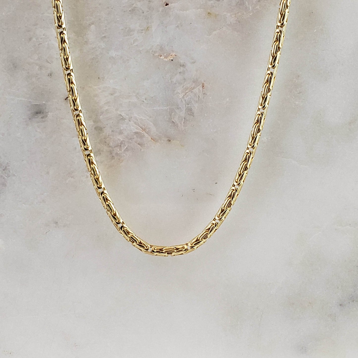 Timeless Gold Byzantine Chain Necklace, 18k Gold Over Sterling Silver, Available in 18in, 24in, 30in with 2in Extender - TurkishBling