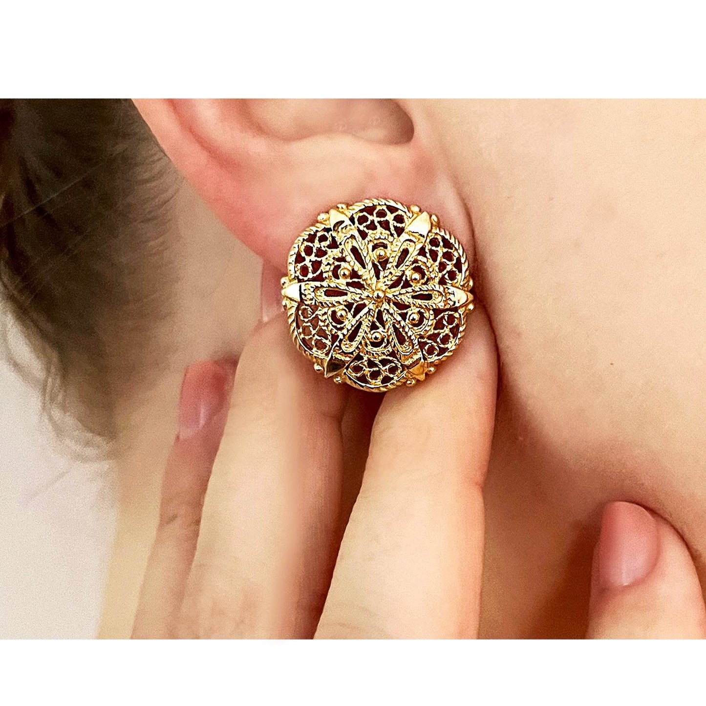 Filigree Sunburst Statement Stud Earrings - TurkishBling