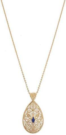 18K Gold Plated 10 x 5mm Gemstone Filigree Pendant - TurkishBling
