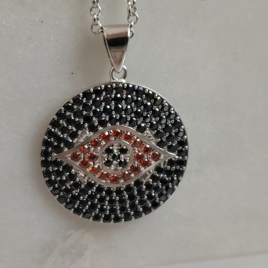 Sterling Silver Protective Evil Eye Medallion Gemstone Pendant Necklace