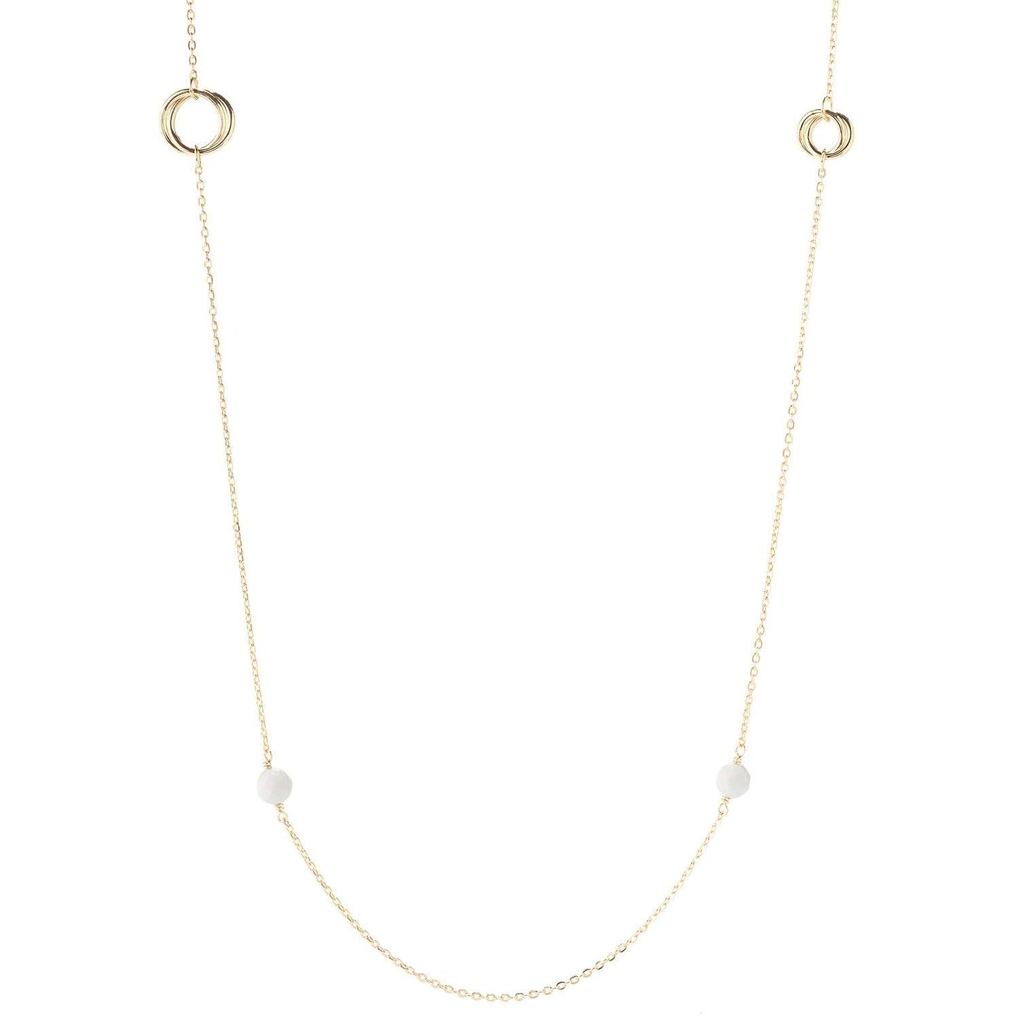 Beaded Station Necklace – 32" Minimalist Design with 6mm Gemstone Beads and Gold Stations